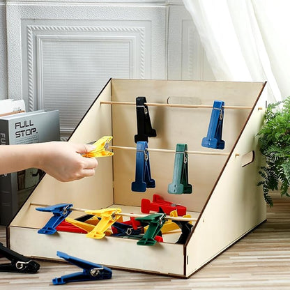 Poen 25 Pcs Graded Pinch Pin Exerciser, Finger Exerciser Hand Exercise Equipment with Wooden Storage Stand Occupational Trainer Tools Pinch Hand Clips for Conditioning Grip Strength Trainer