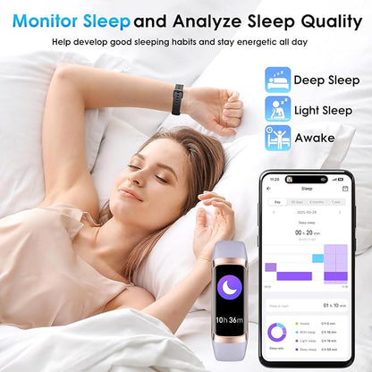 Fitness Tracker, 24/7 Heart Rate Blood Oxygen Blood Pressure Body Temp Monitor Sleep Calorie Tracker with 1.1" AMOLED Touch Color Screen Pedometer Smart Watch Waterproof for Women Men (Purple)