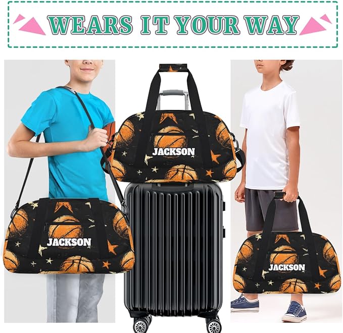 Personalized Basketball Gym Duffel Bags for Kids Boys with Custom Name Sport Training Travel Bags for Overnight Weekender