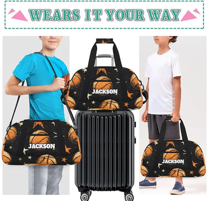Personalized Basketball Gym Duffel Bags for Kids Boys with Custom Name Sport Training Travel Bags for Overnight Weekender