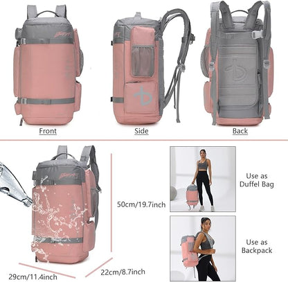 BE SMART 2 in 1 Convertible Gym Duffel Bags with Shoes Compartment-32L Waterproof Extra Large Workout Backpack for Gym Women, Heavy Duty Sports Duffle Backpacks for Travel, Hiking, Camping, Carry on
