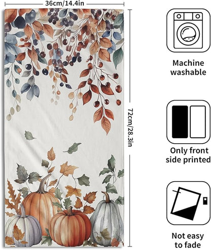 Fall Pumpkins Bathroom Towels Set Autumn Leaves Hand Towels Thanksgiving Maple Leaves Kitchen Towels Watercolor Pumpkin Harvest Dish Towels Absorbent Fingertip Towel for Hotel Beach Gym Spa 28x14 inch
