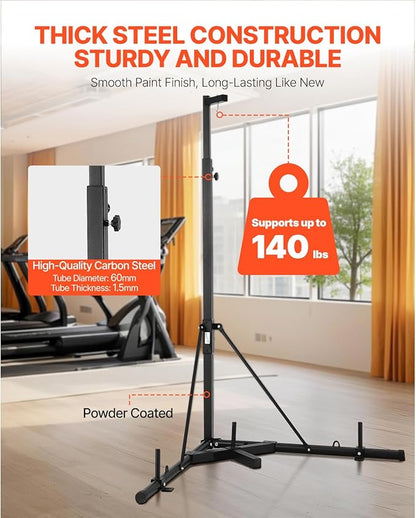 Happybuy Heavy-Duty Punching Bag Stand – Adjustable Height Steel Fitness Equipment with Weighted Base, Holds Up to 140lbs, Freestanding Sandbag Rack for Home Gym & Martial Arts Training