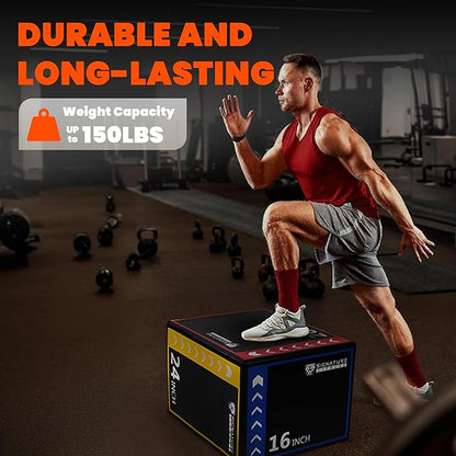 Fitvids 10LB Foam Plyo Jumping Exercise Box, 16”x20”x24” plyometric Workout box for Home Gym Workout, High Density Foam Core, Non-Slip Surface, Suitable for Box Jumps, Step-Up, Box Squat, Fitness Training, Multi-color