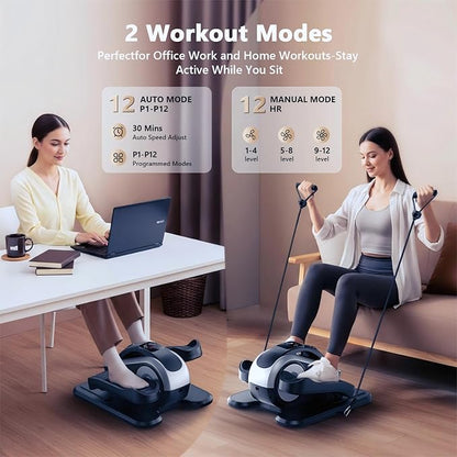 Under Desk Elliptical Machine,Electric Leg Exerciser for Seniors,12 Adjustable Speeds&12 Modes with Remote Control,Elastic Rope,Manual&Auto Mode for Home Office