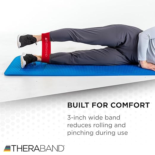 THERABAND Resistance Band Loops, 18" Red, Medium Resistance, Latex Color-Coded 3" Wide Exercise Band Loop for Home Workouts, Pilates, Strength Training, Physical Therapy, for Women and Men