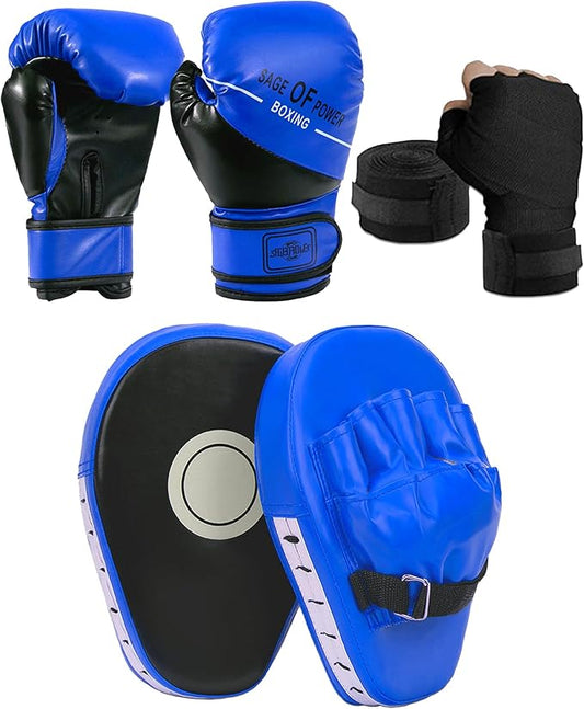 3-in-1 Boxing Gloves and Punching Mitts Set for Kids, Sports Boxing Gloves Boxing Pads with Hand Wraps, Kids Boxing Equipment Set for MMA, Karate, Muay Thai, Taekwondo