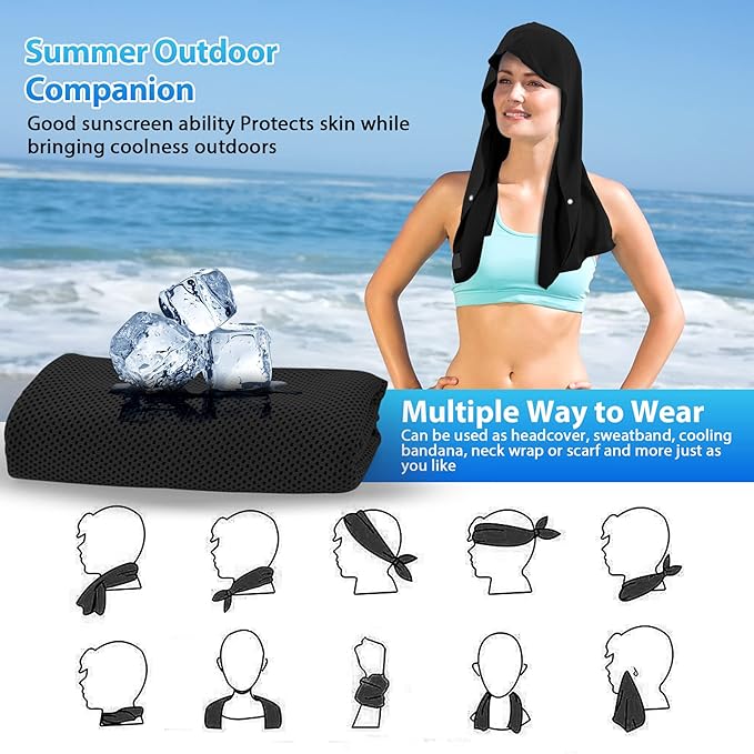 Sukeen Cooling Hoodie Towel, Cooling Towels for Neck and Face Absorbent Quick Drying, Cooling Neck Wraps UV Protection Sport Workout Camping Cycling Cooling Towel