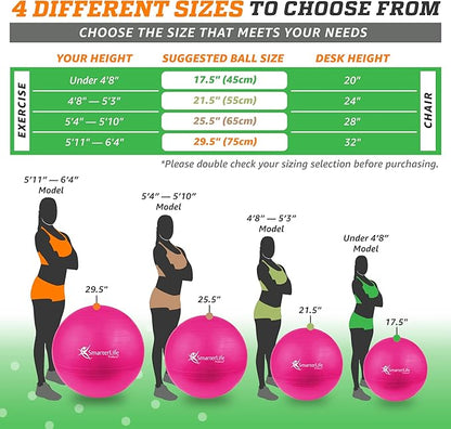 SmarterLife Exercise Ball Yoga Ball for Fitness, Balance, Stability, or Pregnancy, Gym Ball for Core Workout, Physical Therapy, Yoga Ball Chair for Office, Anti-Slip Anti-Burst