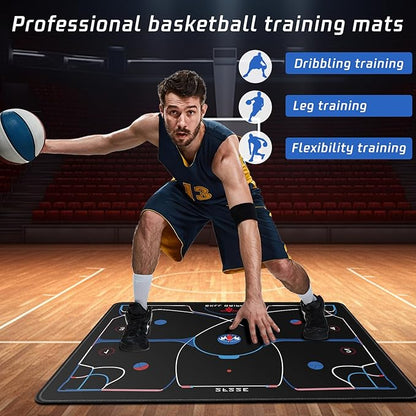 Portable Basketball Footwork Training Mat, Agility Footstep Training Mat, Basketball Pads for Training All Levels, Non-Slip Silent Equipment for All Ages to Improve Speed, Strength and Coordination