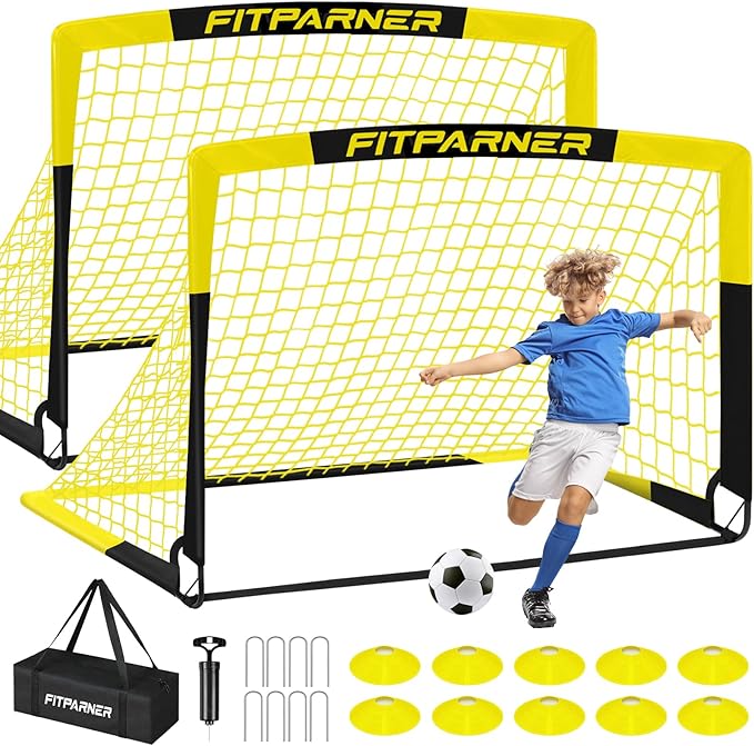 Kids Soccer Goals for Backyard Set - 2 Pack of Portable Pop Up Soccer Nets with Ball,Cones,Complete Training Equipment Kit for Toddler,Youth,Kids Age 3-14,Outdoor Sports Game