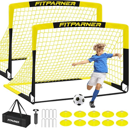 Kids Soccer Goals for Backyard Set - 2 Pack of Portable Pop Up Soccer Nets with Ball,Cones,Complete Training Equipment Kit for Toddler,Youth,Kids Age 3-14,Outdoor Sports Game