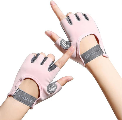 Fingerless Cycling Gloves Women Anti-Slip Shockproof Mesh Lightweight Workout Gloves Gym Exercise Fitness Rowing