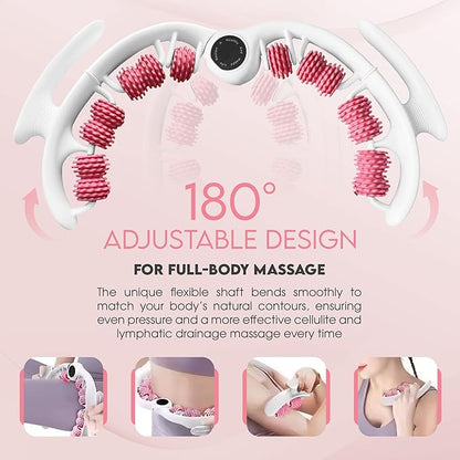 Cellulite Massage Roller, Fascia Blaster, Lymphatic Drainage Massager, Relieve Muscle Soreness, Body Sculpting Tool with Detachable Handles for Thighs, Legs, Buttocks, Gift Exfoliating Brush (Pink)