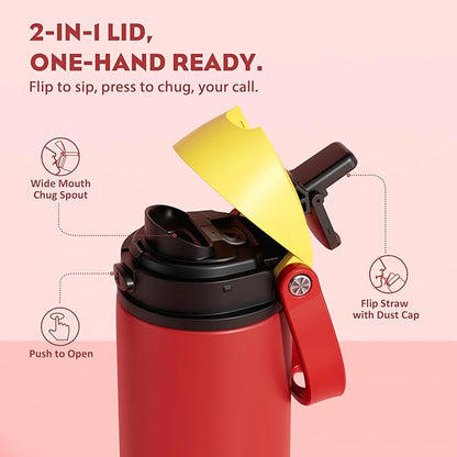 POWCAN 24 oz Travel Water Bottle: 2-in-1 Push-Button Spout & Quick-Flip Straw, Leakproof, Cold 24Hrs, Fits Car Cup Holder, Stainless Steel Cup for Sports, School, Commute, Camping (Mouse's Mischief)