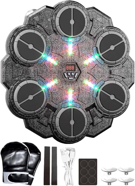 Music Boxing Machine - 9 Speed Wall Mounted Puncher, Rhythm Training Pad, Smart Boxing Traineing Machine with Gloves | Smart Light Reaction Board for Adults Boys Gym Workout Fitness Indoor