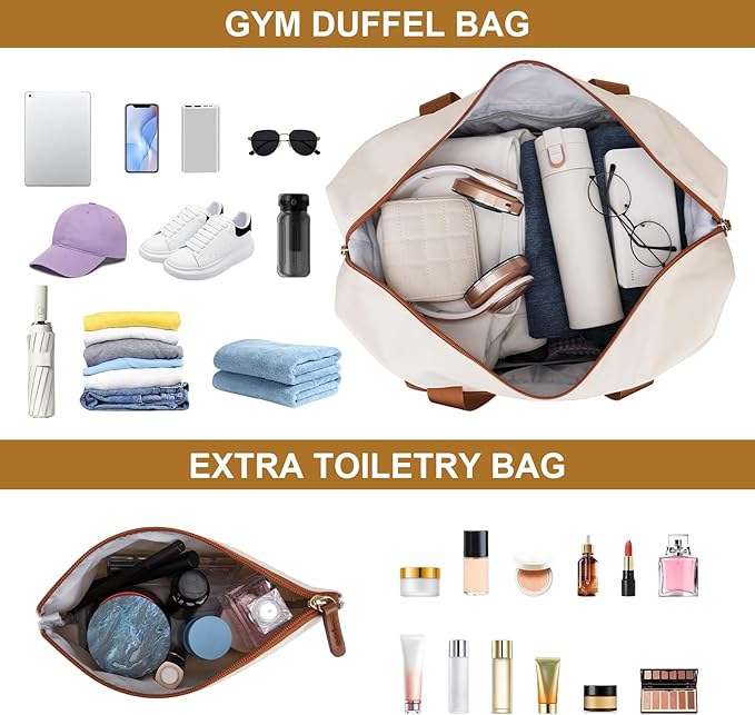MOSISO Gym Bag for Women, Travel Duffle Weekender Overnight Workout Carry on Gym Duffle Bag with Toiletry Pouch&Shoe Compartment&Wet Pocket&Front Pocket for Fitness, Yoga, Weekend, Beige