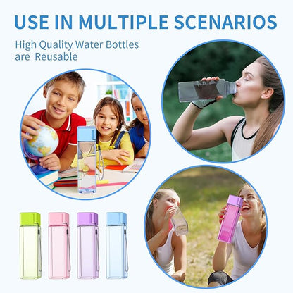 mwellewm 24Pcs Water Bottles Bulk 17 Oz Reusable Plastic Water Bottle Spill Proof Clear Colorful Gym Sports Large Drink Bottle for Adult Leak Square Pack for School Outdoor Fitness Travel Office