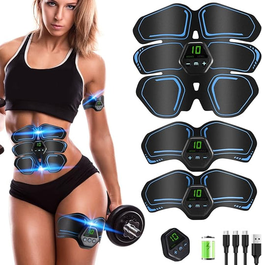 Ab Muscle Toner & Trainer – EMS Muscle Fitness Device with LCD Screen – USB Rechargeable Core Workout Gear for Abs, Arms & Legs