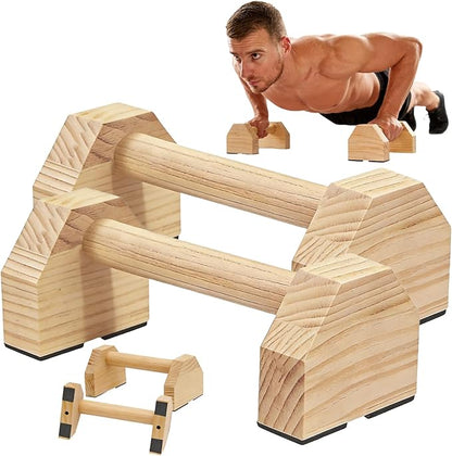 Push-up Stand, 2 PCS Wood Pushup Bars Non-Slip Base Exercise Home Workout Equipment, Wooden Parallettes Handle Stands Grip for Men Strength Training, Planks Calisthenics