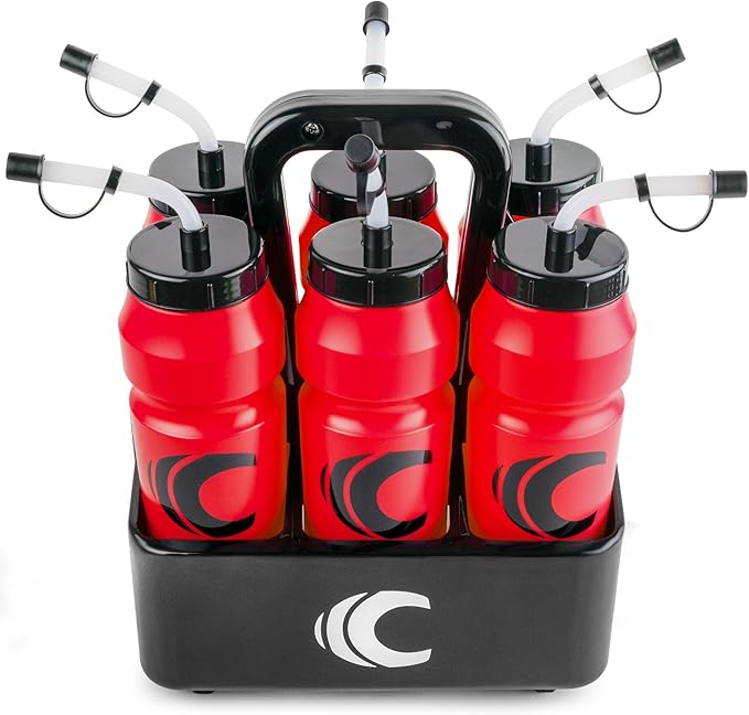 Cannon Sports 1 Liter Sports Water Bottle, BPA-Free, 34oz Capacity, Large Mouth, 2 lids (Straw & Squeeze) with Carrier, Great For Helmet Sports Such As Hockey, Lacrosse, Football, Boxing (Red)