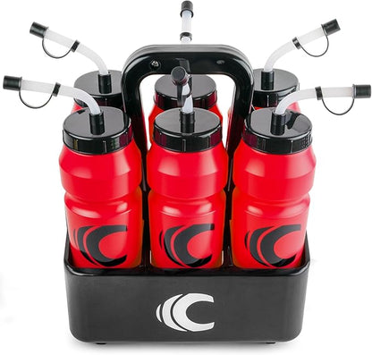 Cannon Sports 1 Liter Sports Water Bottle, BPA-Free, 34oz Capacity, Large Mouth, 2 lids (Straw & Squeeze) with Carrier, Great For Helmet Sports Such As Hockey, Lacrosse, Football, Boxing (Red)
