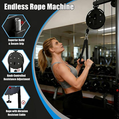 Endless Rope Trainer, Adjustable Resistance Pulley System for Home Gym, Portable Cable Machine with Nylon Rope, Suspension Infinity Rope Trainer for Full-Body Strength & Interval Training