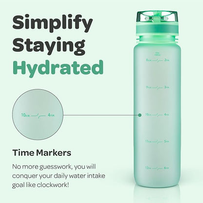 Hydracy Water Bottle with Time Marker -Large BPA Free Water Bottle & No Sweat Sleeve -Leak Proof Gym Bottle with Fruit Infuser Strainer & Times to Drink -Ideal for Fitness Sports & Outdoors