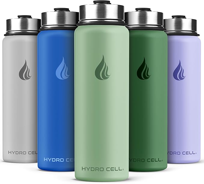 HYDRO CELL Stainless Steel Insulated Water Bottle with Straw - For Cold & Hot Drinks - Metal Vacuum Flask with Screw Cap and Modern Leakproof Sport Thermos for Adults (Sage 24oz)