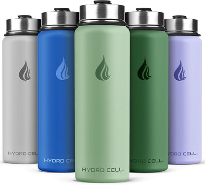 HYDRO CELL Stainless Steel Insulated Water Bottle with Straw - For Cold & Hot Drinks - Metal Vacuum Flask with Screw Cap and Modern Leakproof Sport Thermos for Adults (Sage 24oz)