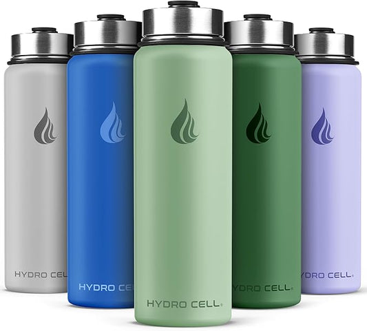 HYDRO CELL Stainless Steel Insulated Water Bottle with Straw - For Cold & Hot Drinks - Metal Vacuum Flask with Screw Cap and Modern Leakproof Sport Thermos for Adults (Sage 24oz)