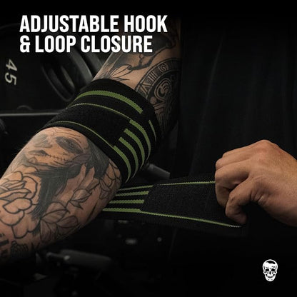 Gymreapers Weightlifting Elbow Wraps (1 Pair) - Flexible 40'' Elbow Compression Strap & Joint Support Brace - for Bench Press, Powerlifting, and Pressing
