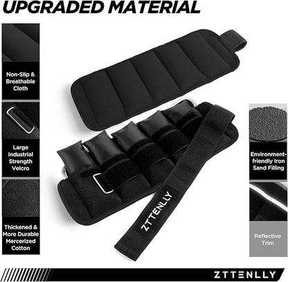 Adjustable Ankle Weights 1-5/10/15/20LBS Pair with Carry Bag - Breathable Fabrics, Reflective Trim - Strength Training Leg Wrist Arm Ankle Walking Weights Sets for Women Men Kids