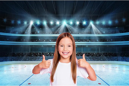 Ice Hockey Sport Backdrop Hockey Stadium Arena ICES Rink Photography Background Stadium Stage Spotlight Backdrop Decors Ice Hockeied Match Games Background Newborn Boys Birthday Props 10x8ft