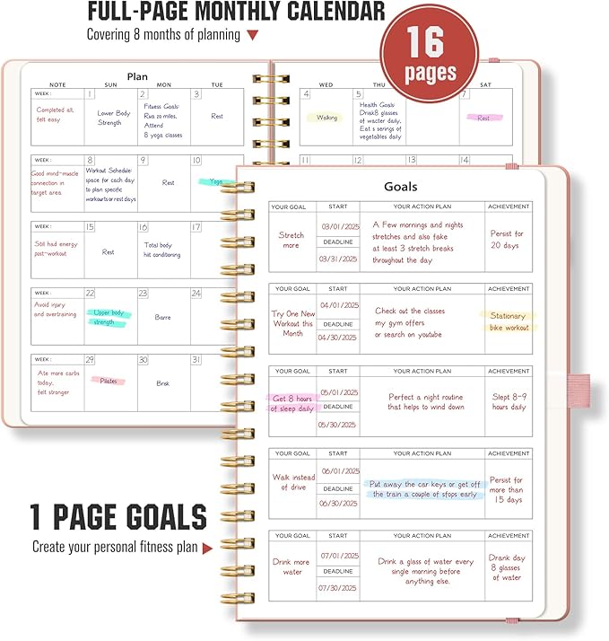 Workout Journal, Fitness Journal for Women & Men, A5 Workout Log Exercise, Fitness Trackers Plan Week With Goals, Calendar, Loss Weight Diet Training, Progress, Gym & Home Workouts (Pink)