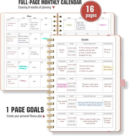 Workout Journal, Fitness Journal for Women & Men, A5 Workout Log Exercise, Fitness Trackers Plan Week With Goals, Calendar, Loss Weight Diet Training, Progress, Gym & Home Workouts (Pink)