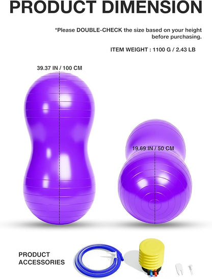 Extra Large Peanut Ball - 39.37"x19.67" Pregnancy, Labor, Birthing, Sensory | Physical Therapy Ball | Exercise Ball - Autism Therapy | Yoga Birth Ball - Core Strength, Stability, Fitness