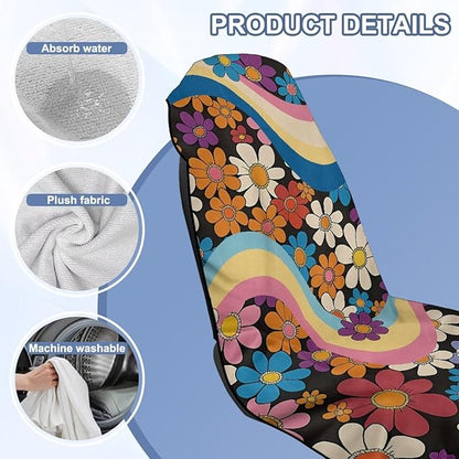 Bulopur Hippie Daisy Car Sweat Towel Seat Cover Washable Quick Dry Car Seat Towel Cover After Gym Beach Yoga Workout Outdoor Surfing Activities Auto Accessories