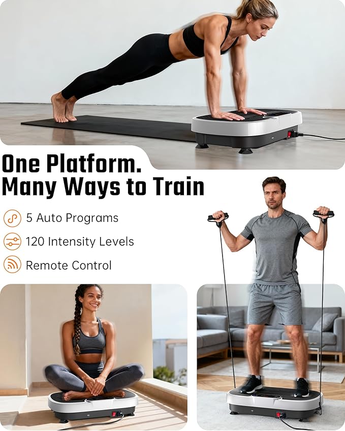 Vibration Plate Exercise Machine for Weight Loss and Lymphatic Drainage - 330lb Vibrating Platform for Home Gym Workout with Speaker, Full Body Shaker Fitness Equipment with 2 Bands for Women and Men