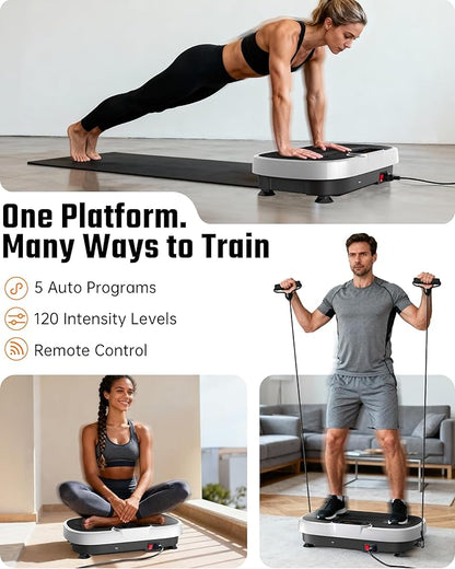 Vibration Plate Exercise Machine for Weight Loss and Lymphatic Drainage - 330lb Vibrating Platform for Home Gym Workout with Speaker, Full Body Shaker Fitness Equipment with 2 Bands for Women and Men