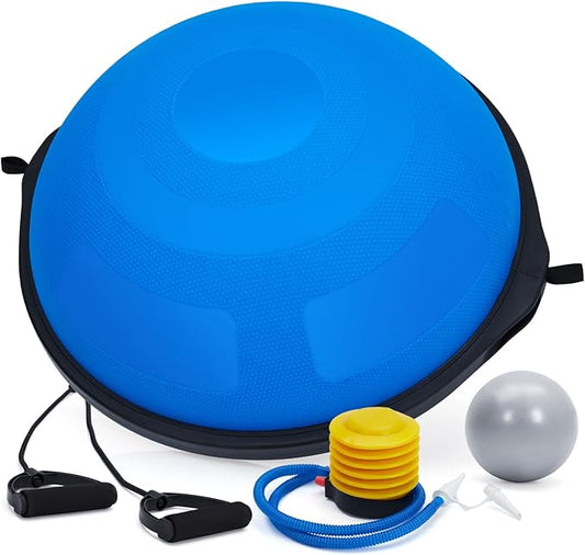 Half Balance Ball Trainer Textured Non-Slip Base for Unshakeable Stability, Includes 2 Resistance Bands + Pump & Bonus Ball - Ultimate Home Gym & Therapy Powerhouse for Every Athlete