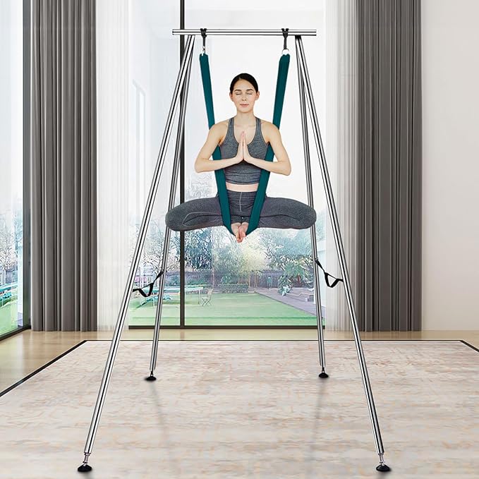 VEVOR Yoga Stand Frame, Max 441-551 lbs Load Swing Stand, Triangular Structure Aerial Rig, Aerial Silk Stands with Yoga Hammock, Standard & Height-Adjustable Version