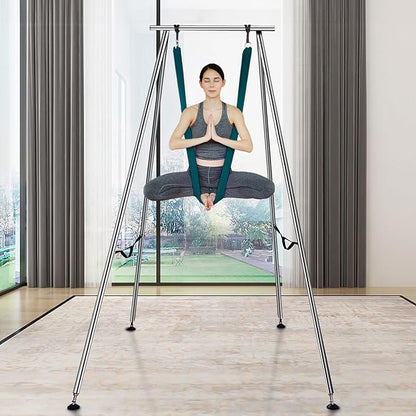 VEVOR Yoga Stand Frame, Max 441-551 lbs Load Swing Stand, Triangular Structure Aerial Rig, Aerial Silk Stands with Yoga Hammock, Standard & Height-Adjustable Version