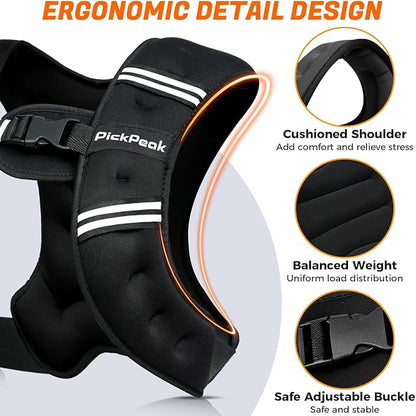 Weighted Vest for Woman Man 5lb/6lb/8lb/12lb/15lb/20lb/25lb/30lb Weighted Vest for Walking, Strength Training Weight Vest with Adjustable Buckle Detachable Phone Pouch for Running Workout