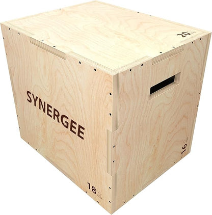 Synergee 3 in 1 Wood Plyometric Box for Jump Training and Conditioning. All in One Jump Trainer. Sizes 30/24/20, 24/20/16, 20/18/16, 16/14/12