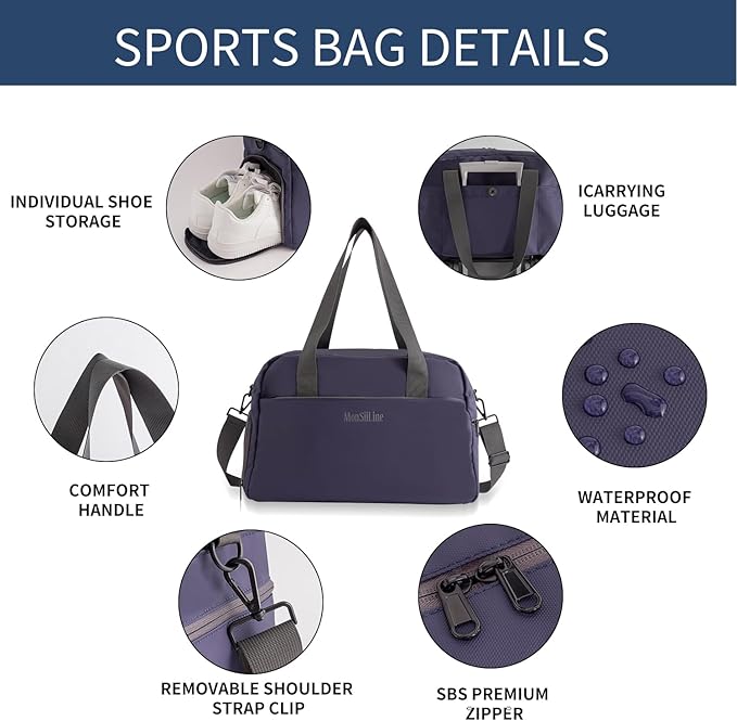 Gym Bag for Women Men with Shoe Compartment, Waterproof Small Duffle Bag for Travel, Sports, Weekend Lightweight Carry On Tote Bag (Blue)