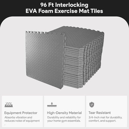 BalanceFrom Puzzle Exercise Mat 3/4" Thick, EVA Interlocking Foam Floor Tiles for Home Gym, Mat for Home Workout Equipment, Floor Padding for Kids, Multiple Sizes and Colors