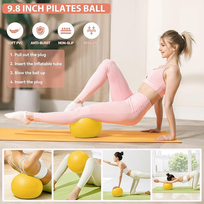 HASHMUST Pilates Ring Kit 12 PCS for Women, Home Workout Equipment with Magic Circle, Mini Exercise Ball, Resistance Bands, Massage Lacrosse, Yoga Strap, Full-Body Fitness Set for Toning & Gift