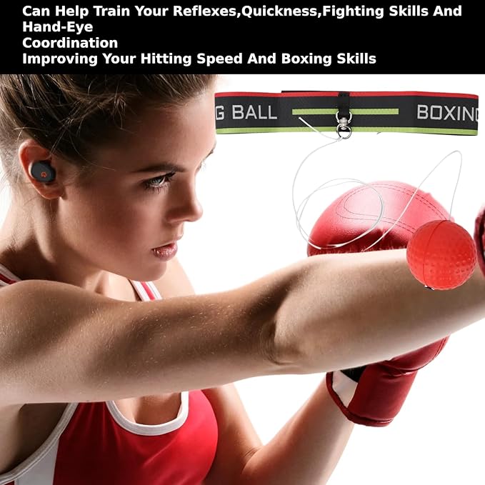 Adjustable Set 4 Balls + 2 Headbands for Boxing Training, Hand-Eye Coordination, Speed & Reflex Improvement, Novice Friendly