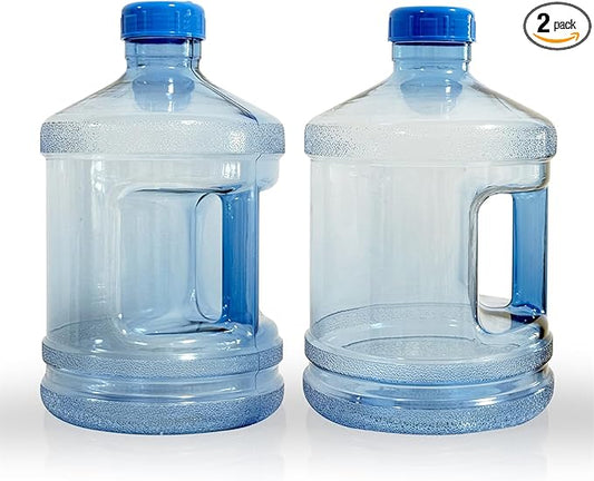2 Pieces 1 Gallon Water Bottle, Round Plastic Water Jug with Handle and Screw Cap, Reusable Leak Proof Large Capacity Bottles for Camping, Travel, Gym, Sports, Office, Daily Drinking Use